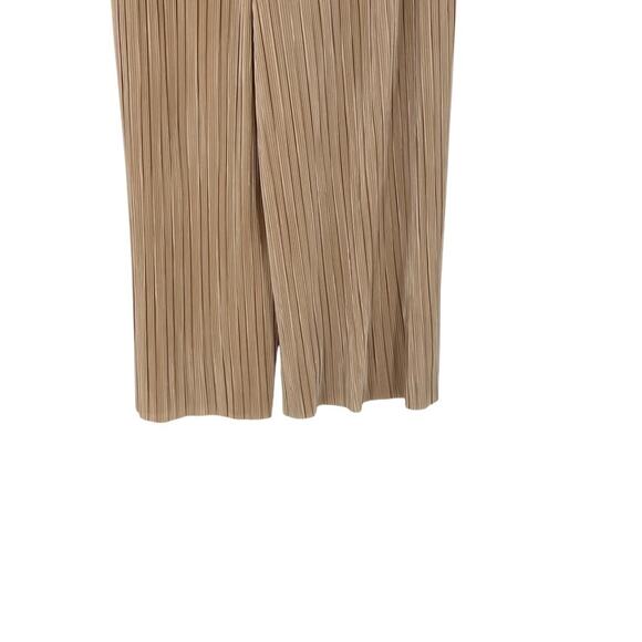 Alice + Olivia Benny Pants Ribbed Pleated Plisse Cropped Wide Leg Tan Size Large - Picture 8 of 10